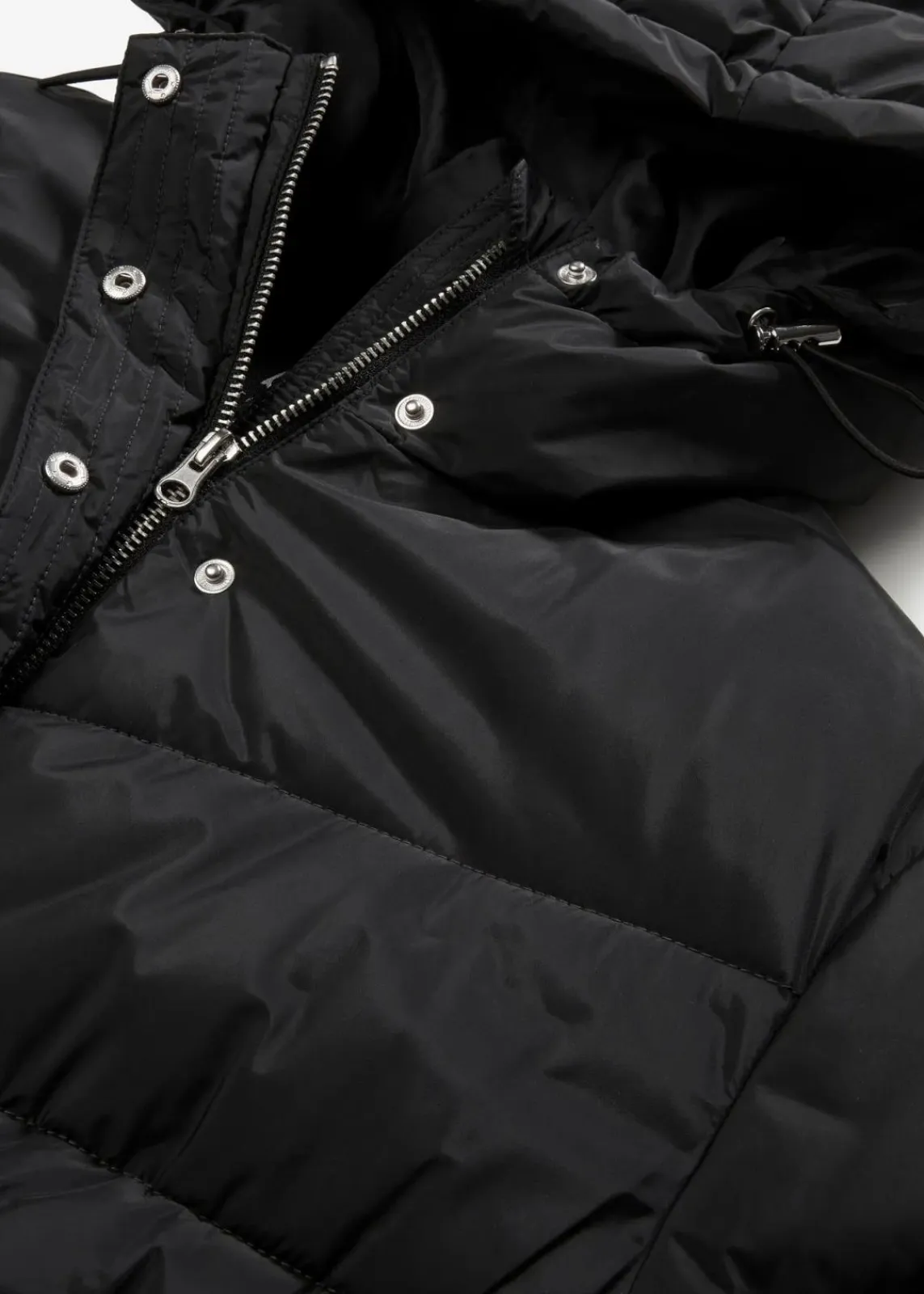 bonprix Jacken & Mäntel|Bekleidung·Hosen^Langer Stepp-Mantel mit Kapuze schwarz