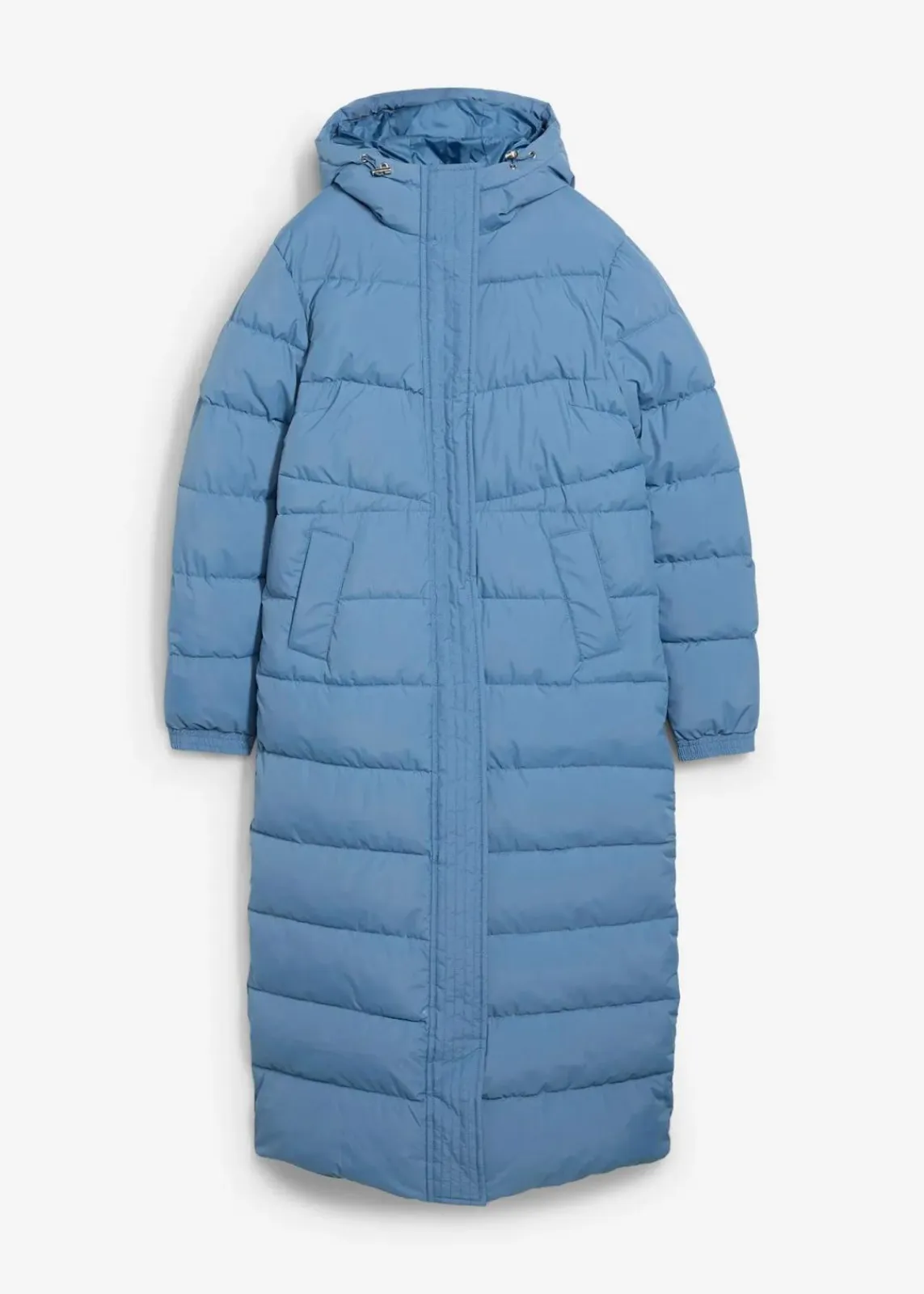 bonprix Jacken & Mäntel|Bekleidung·Hosen^Langer Stepp-Mantel mit Kapuze wellenblau