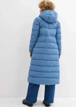 bonprix Jacken & Mäntel|Bekleidung·Hosen^Langer Stepp-Mantel mit Kapuze wellenblau