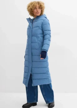 bonprix Jacken & Mäntel|Bekleidung·Hosen^Langer Stepp-Mantel mit Kapuze wellenblau