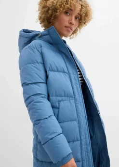 bonprix Jacken & Mäntel|Bekleidung·Hosen^Langer Stepp-Mantel mit Kapuze wellenblau