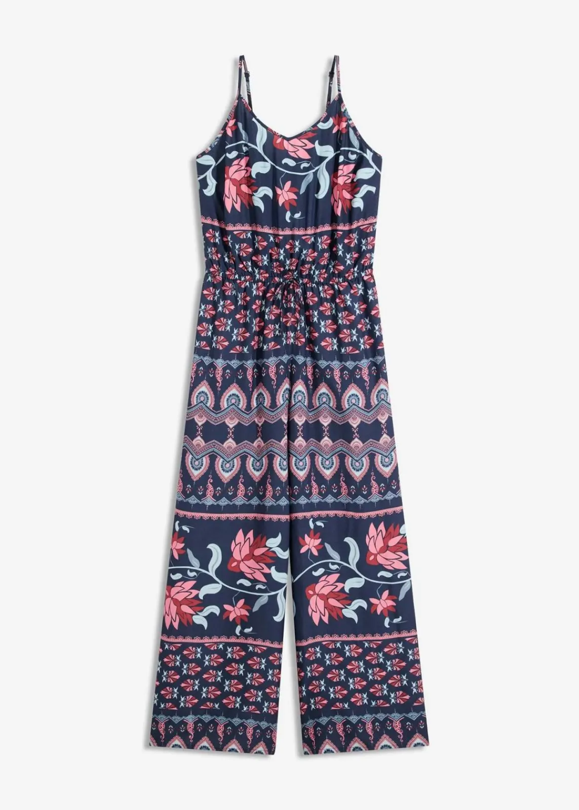 bonprix Strandmode|Jumpsuits^Langer Strandjumpsuit aus fließender Viskose blau/rosa bedruckt