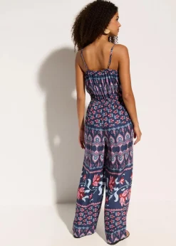 bonprix Strandmode|Jumpsuits^Langer Strandjumpsuit aus fließender Viskose blau/rosa bedruckt