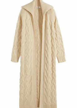bonprix Bekleidung·Umstandsmode|Pullover & Strickjacken^Langer Strickmantel aus Zopfstrick kieselbeige