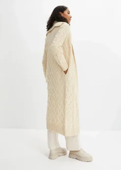 bonprix Bekleidung·Umstandsmode|Pullover & Strickjacken^Langer Strickmantel aus Zopfstrick kieselbeige