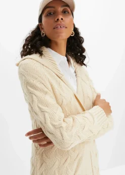 bonprix Bekleidung·Umstandsmode|Pullover & Strickjacken^Langer Strickmantel aus Zopfstrick kieselbeige