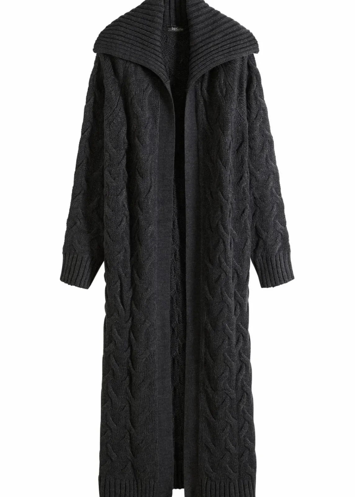 bonprix Bekleidung·Umstandsmode|Pullover & Strickjacken^Langer Strickmantel aus Zopfstrick anthrazit meliert