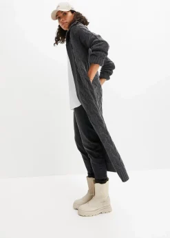 bonprix Bekleidung·Umstandsmode|Pullover & Strickjacken^Langer Strickmantel aus Zopfstrick anthrazit meliert