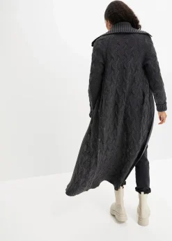 bonprix Bekleidung·Umstandsmode|Pullover & Strickjacken^Langer Strickmantel aus Zopfstrick anthrazit meliert