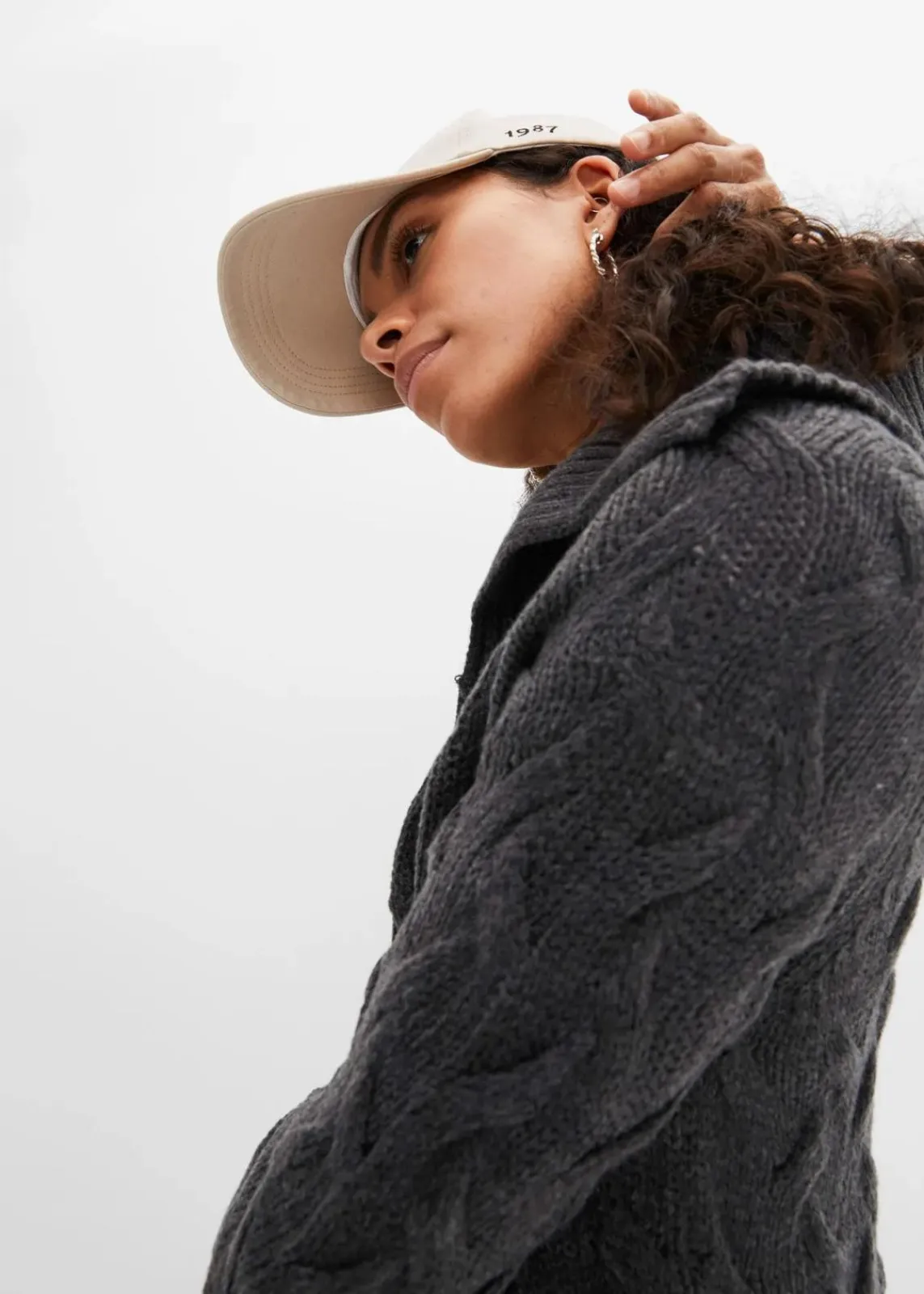 bonprix Bekleidung·Umstandsmode|Pullover & Strickjacken^Langer Strickmantel aus Zopfstrick anthrazit meliert