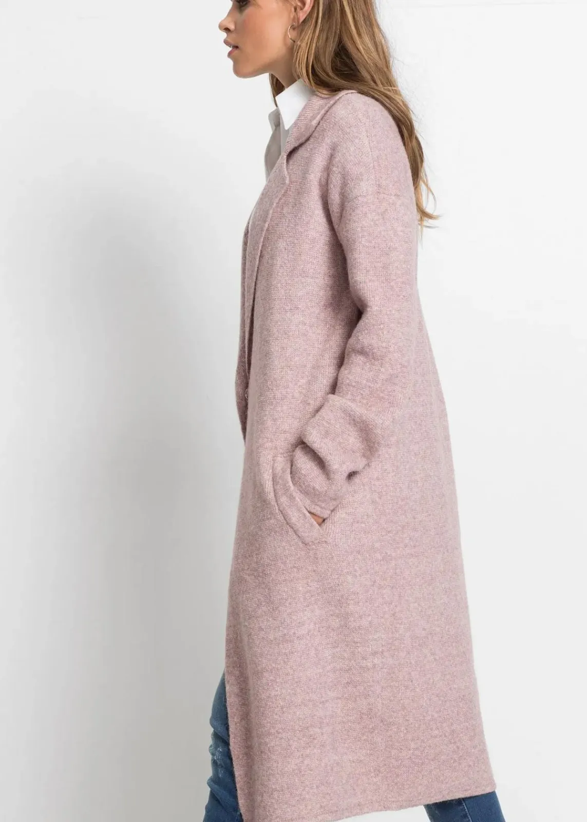bonprix Bekleidung·Umstandsmode|Strickmode^Langer Strickmantel im Loose Fit rosa meliert