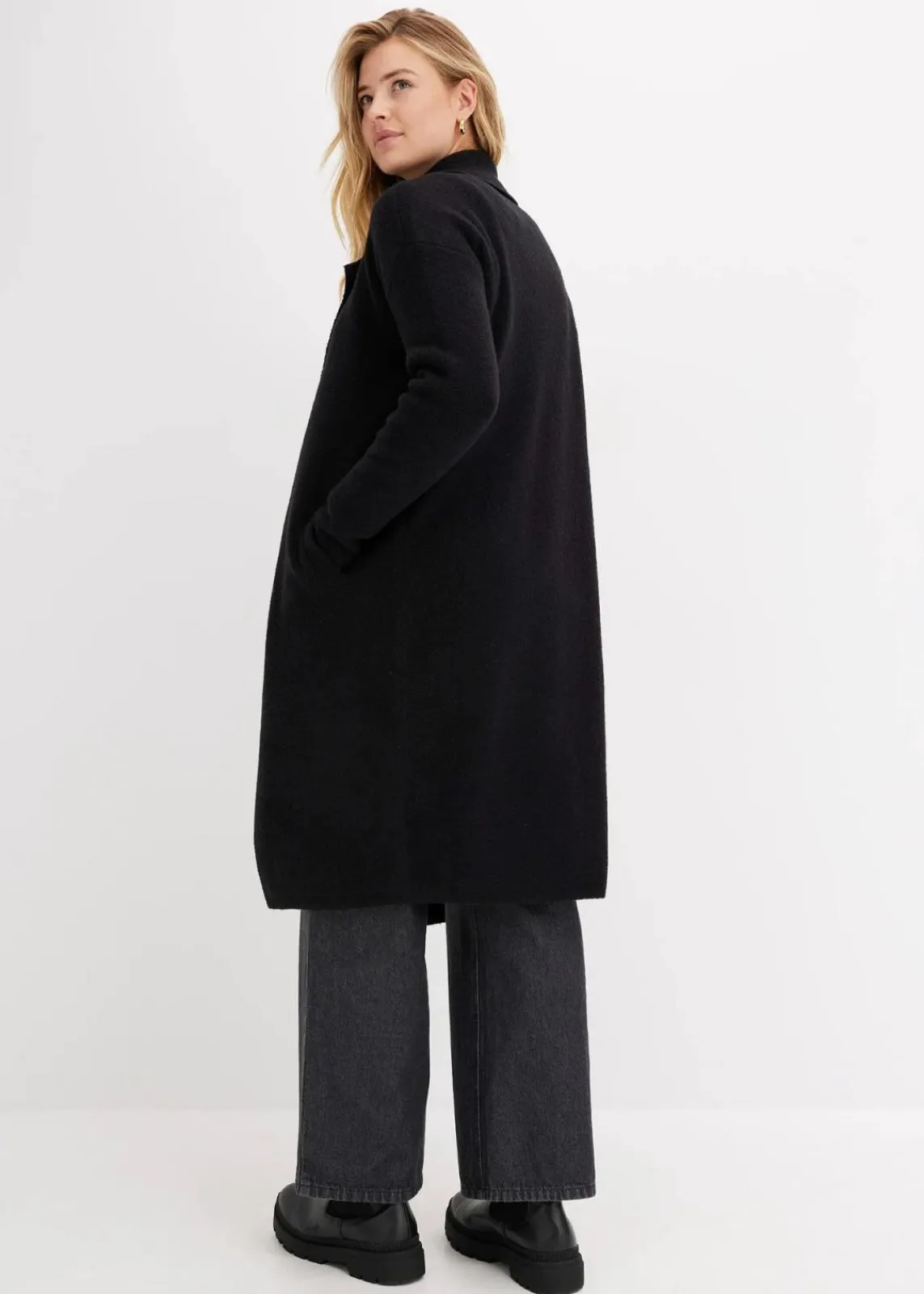 bonprix Bekleidung·Jeans|Pullover & Strickjacken^Langer Strickmantel im Loose Fit schwarz