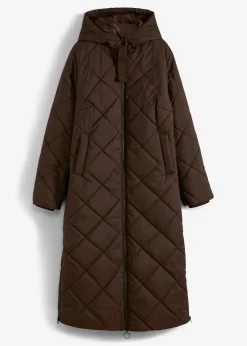 bonprix Nachhaltigere Materialien|Bekleidung·Hosen^Langer, wattierter Steppmantel mit Kapuze dunkelbraun