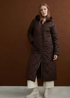 bonprix Nachhaltigere Materialien|Bekleidung·Hosen^Langer, wattierter Steppmantel mit Kapuze dunkelbraun