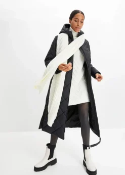 bonprix Bekleidung·Hosen|Nachhaltigere Materialien^Langer, wattierter Steppmantel mit Kapuze schwarz