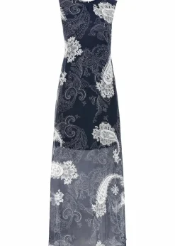 bonprix Bekleidung·Pullover & Strickjacken|Kleider^Langes Chiffonkleid dunkelblau paisley