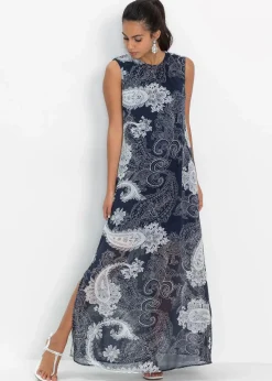 bonprix Bekleidung·Pullover & Strickjacken|Kleider^Langes Chiffonkleid dunkelblau paisley