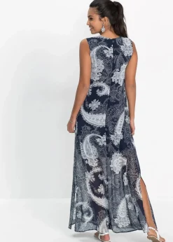 bonprix Bekleidung·Pullover & Strickjacken|Kleider^Langes Chiffonkleid dunkelblau paisley