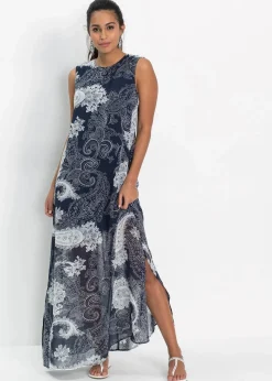 bonprix Bekleidung·Pullover & Strickjacken|Kleider^Langes Chiffonkleid dunkelblau paisley