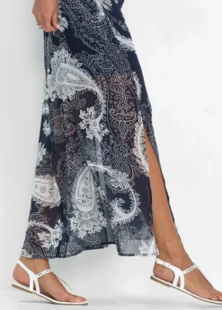 bonprix Bekleidung·Pullover & Strickjacken|Kleider^Langes Chiffonkleid dunkelblau paisley