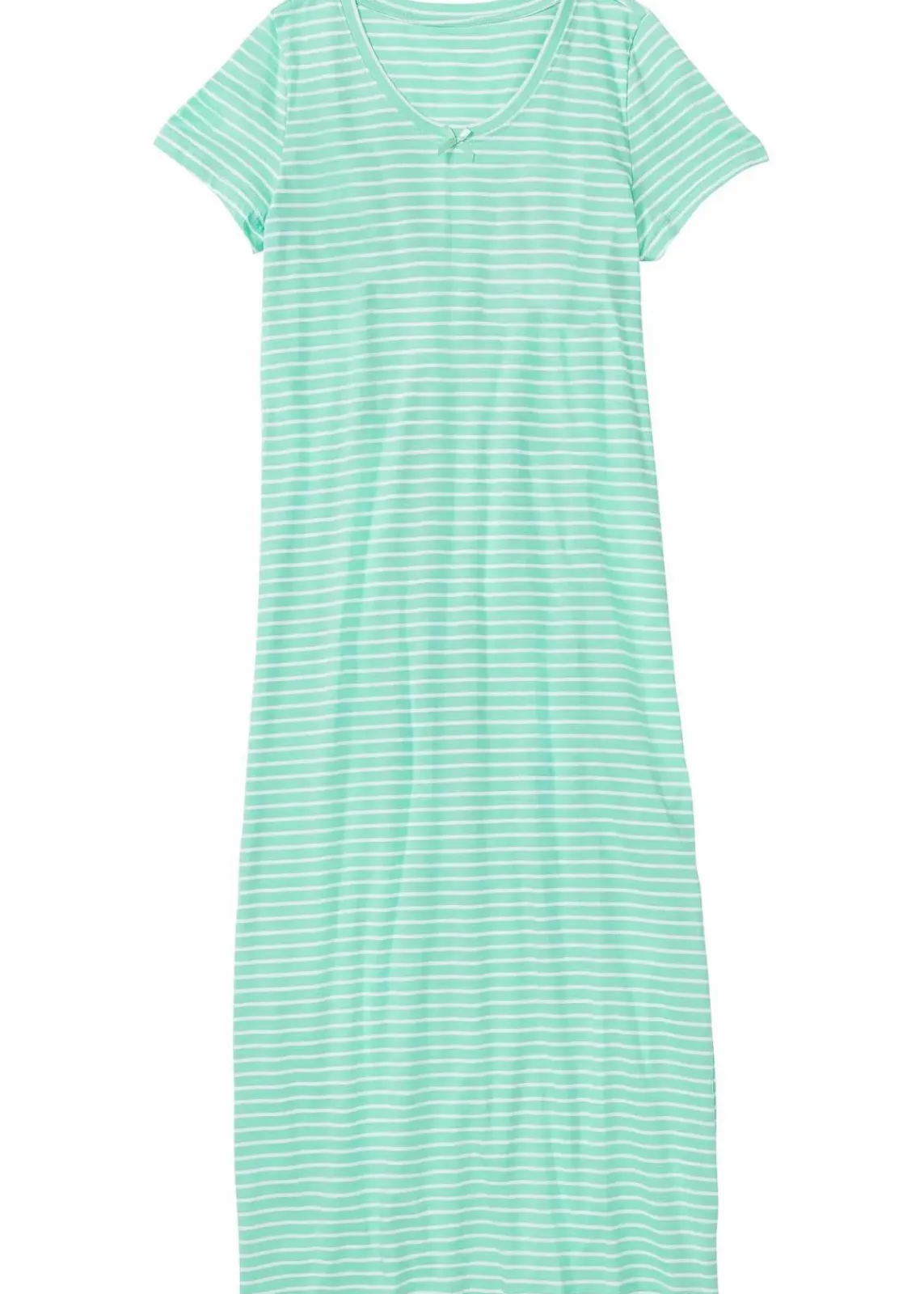 bonprix Wäsche·Basics|Wäsche·Nachtwäsche^Langes Nachthemd aus reiner Baumwolle mentholblau/weiß gestreift