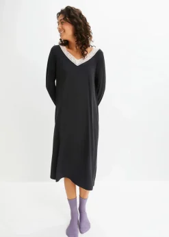 bonprix Wäsche·Basics|Wäsche·Nachtwäsche^Langes Nachthemd aus softem Viskose-Mix schwarz