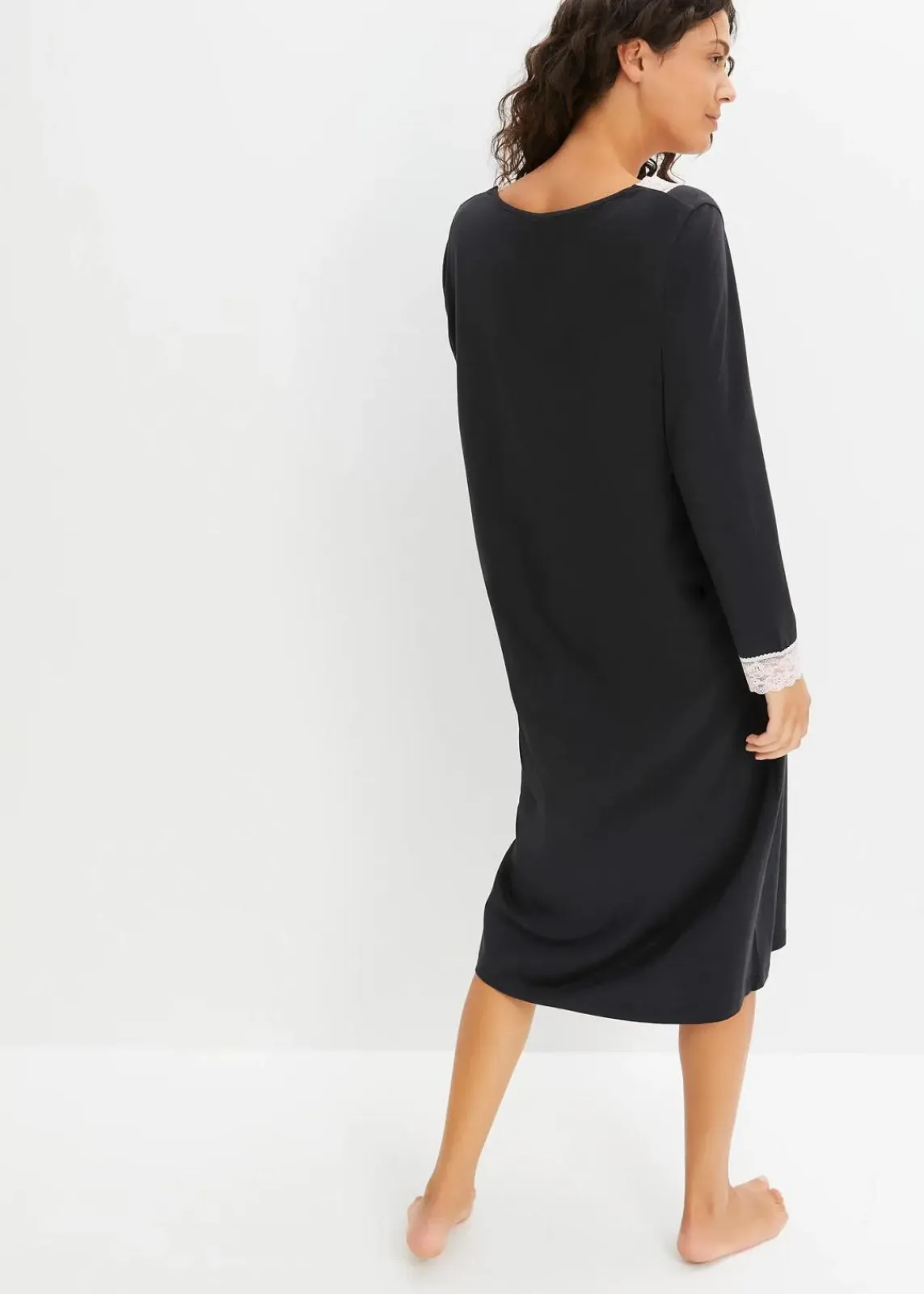 bonprix Wäsche·Basics|Wäsche·Nachtwäsche^Langes Nachthemd aus softem Viskose-Mix schwarz