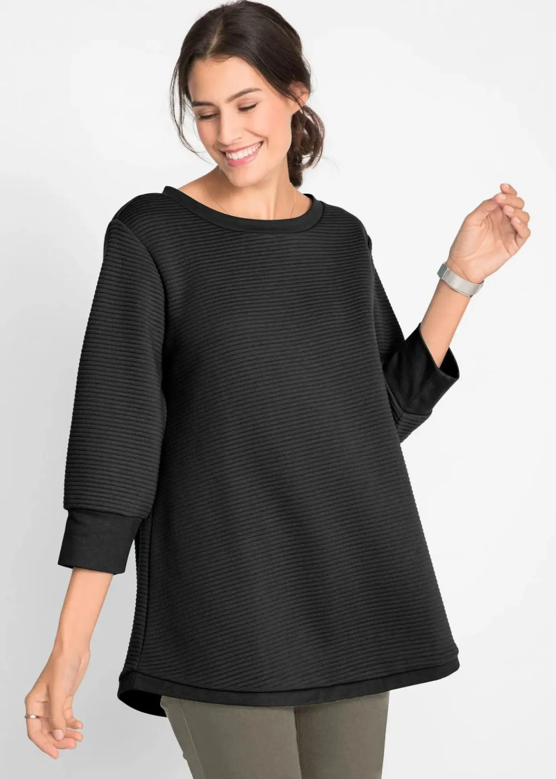 bonprix Sweat|Bekleidung·Blusen & Tuniken^Langes Sweatshirt mit Viskose schwarz
