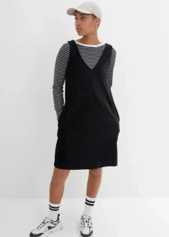 bonprix Bekleidung·Pullover & Strickjacken|Kleider^Latzkleid aus Jerseycord schwarz