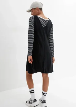 bonprix Bekleidung·Pullover & Strickjacken|Kleider^Latzkleid aus Jerseycord schwarz