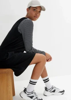 bonprix Bekleidung·Pullover & Strickjacken|Kleider^Latzkleid aus Jerseycord schwarz