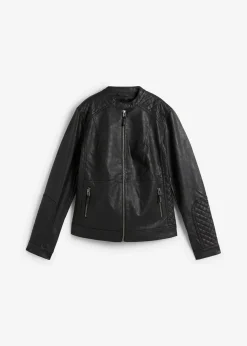 bonprix Bekleidung·Hosen|Jacken & Mäntel^Lederimitat Biker-Jacke schwarz