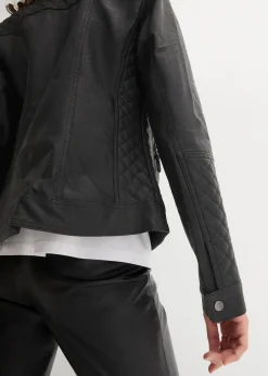 bonprix Bekleidung·Hosen|Jacken & Mäntel^Lederimitat Biker-Jacke schwarz