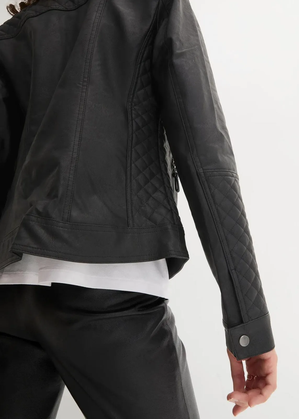 bonprix Bekleidung·Hosen|Jacken & Mäntel^Lederimitat Biker-Jacke schwarz