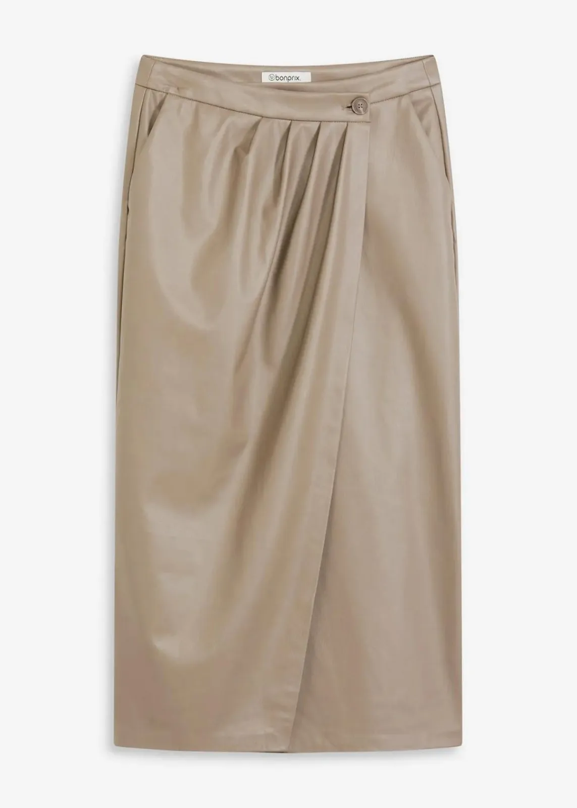 bonprix Röcke|Bekleidung·Sportbekleidung^Lederimitat Midi-Wickelrock taupe