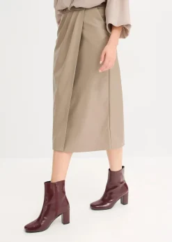 bonprix Röcke|Bekleidung·Sportbekleidung^Lederimitat Midi-Wickelrock taupe