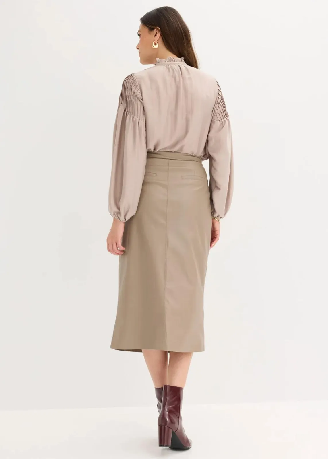 bonprix Röcke|Bekleidung·Sportbekleidung^Lederimitat Midi-Wickelrock taupe