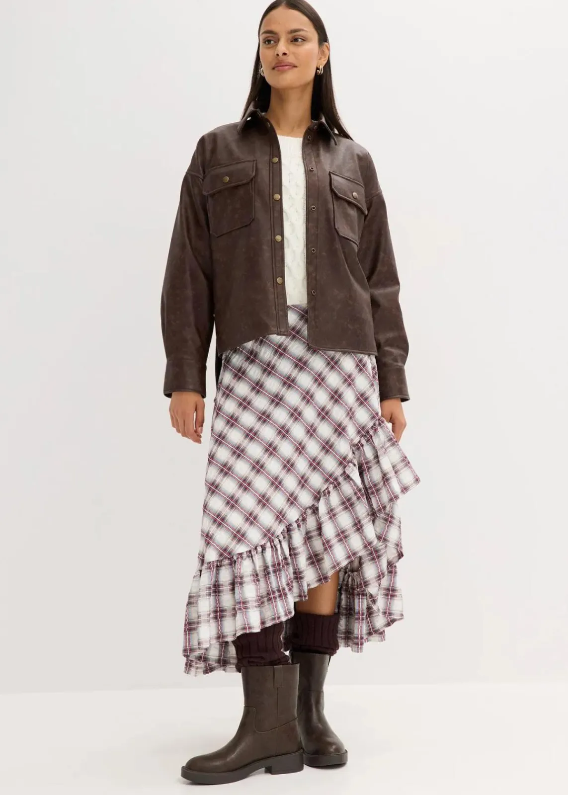 bonprix Bekleidung·Jacken & Mäntel|Blusen & Tuniken^Lederimitat-Hemd in Used-Optik dunkelbraun used