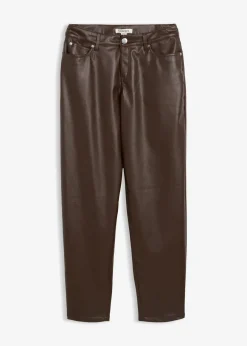 bonprix Bekleidung·Kleider|Hosen^Lederimitat-Hose im Barrel Shape, Mid Waist dunkelbraun