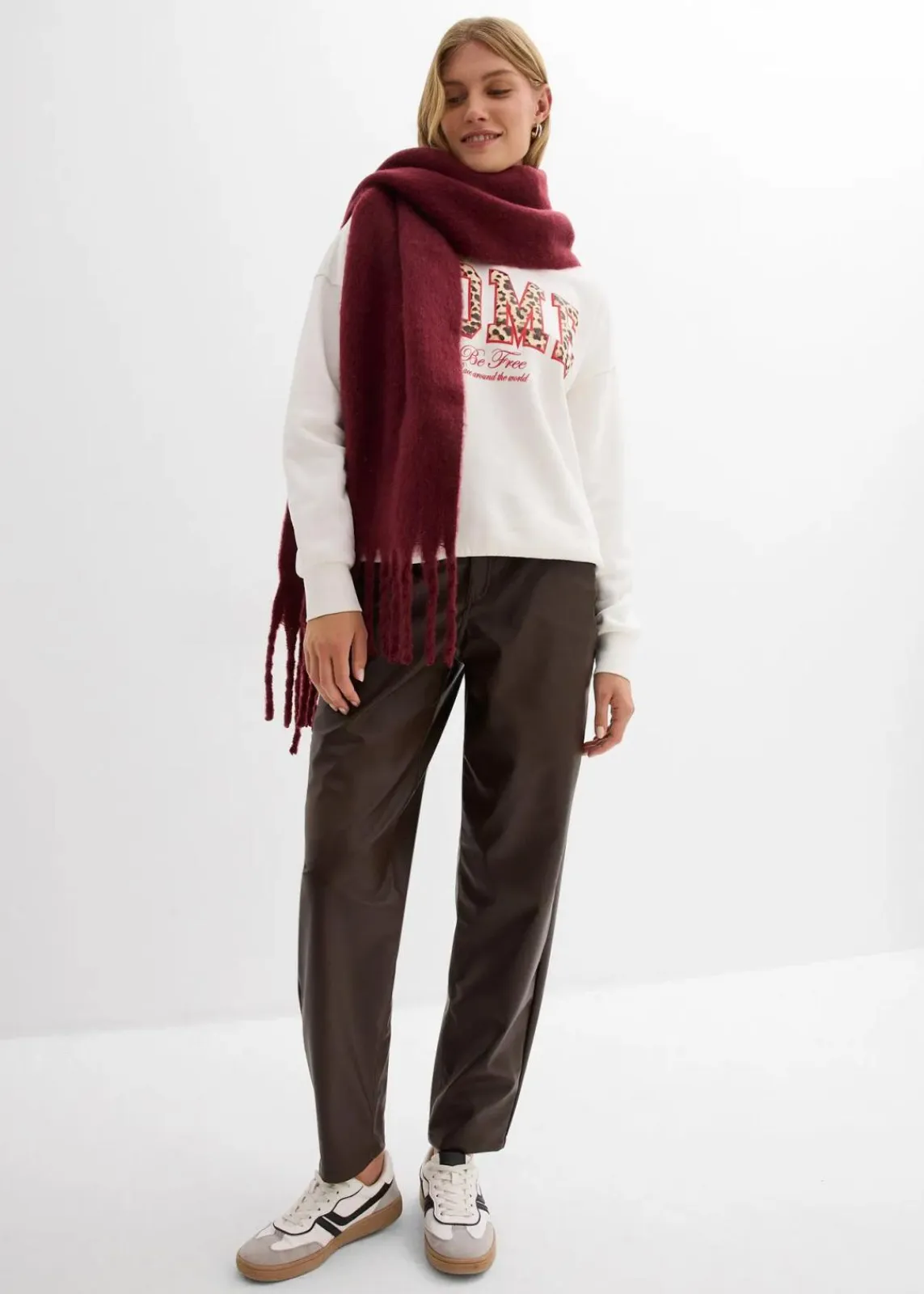 bonprix Bekleidung·Kleider|Hosen^Lederimitat-Hose im Barrel Shape, Mid Waist dunkelbraun
