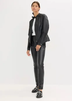 bonprix Bekleidung·Kleider|Nachhaltigere Materialien^Lederimitat-Hose im Punto di Roma Mix schwarz
