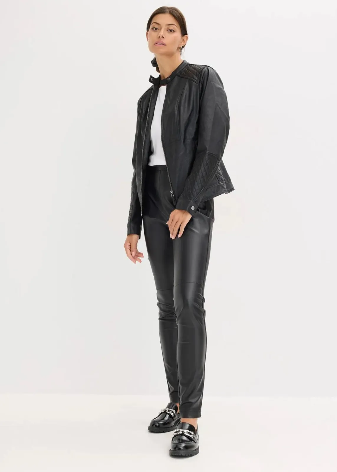 bonprix Bekleidung·Kleider|Nachhaltigere Materialien^Lederimitat-Hose im Punto di Roma Mix schwarz