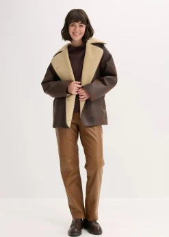 bonprix Bekleidung·Kleider|Hosen^Lederimitat-Hose mit Bequembund pimentbraun