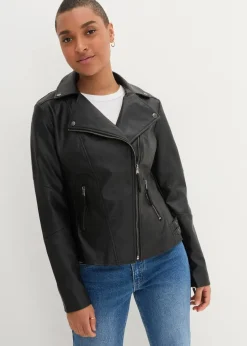 bonprix Bekleidung·Hosen|Jacken & Mäntel^Lederimitat-Jacke aus reiner Viskose schwarz