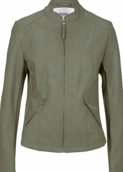 bonprix Bekleidung·Hosen|Jacken & Mäntel^Lederimitat-Jacke aus reiner Viskose oliv