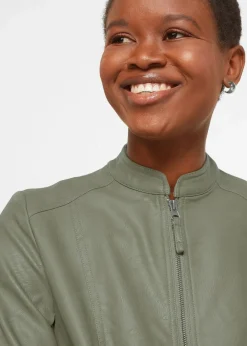 bonprix Bekleidung·Hosen|Jacken & Mäntel^Lederimitat-Jacke aus reiner Viskose oliv