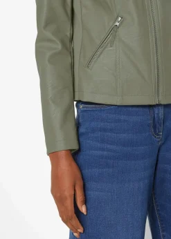 bonprix Bekleidung·Hosen|Jacken & Mäntel^Lederimitat-Jacke aus reiner Viskose oliv