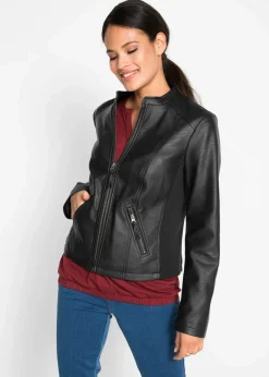 bonprix Jacken & Mäntel|Bekleidung·Hosen^Lederimitat-Jacke aus reiner Viskose schwarz
