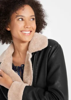 bonprix Jacken & Mäntel|Bekleidung·Hosen^Lederimitat-Jacke, gefüttert schwarz