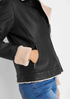 bonprix Jacken & Mäntel|Bekleidung·Hosen^Lederimitat-Jacke, gefüttert schwarz